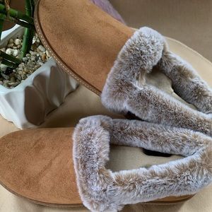 Women Tan Slip on Sketchers Slippers